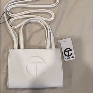 Telfar small white shopping bag